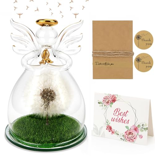 UGBO Wunscherfüller Echte Pusteblume im Glas Pusteblume Deko für Frauen Freundin Mädchen Blumen Geschenke für Geburtstag Hochzeit Weihnachten