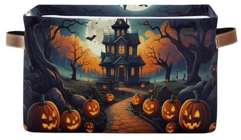 Cgiub Happy Halloween - Cesta de almacenamiento plegable de tela de lona, impermeable, organizador de armario, cesta de juguetes para perros, caja decorativa con asas para dormitorio, guardería y