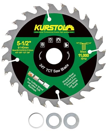 KURSTOL Wood Circular Saw Blade - 140 x 20 x 12.7mm 24 Tooth TCT Cutting Blade for Wood, Plastic, Plywood, Particle Boards, Multilayer Boards