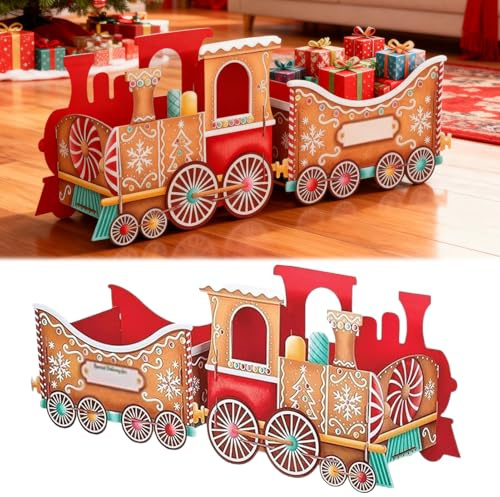 Jenshhch Weihnachtsdeko Holz Zug Deko, Weihnachtszug Deko aus Papier, Weihnachten Tischdeko Weihnachtszug Holz Eisenbahn Weihnachtsdekoration, Weihnachtszug für Geschenke (A)