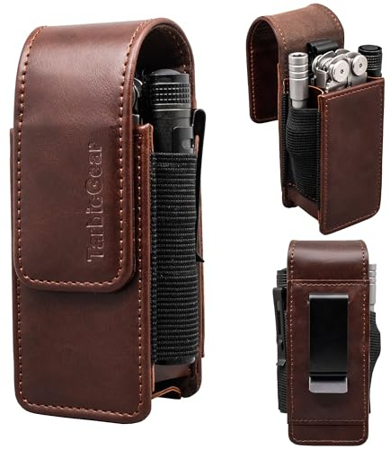 TarbicGear Multitool Holster with Belt Clip for Men, Leather Multitool Sheath for Belt, Pocket Organizer for Work, Fits for Leatherman, SOG, Gerber Tools, Coffee