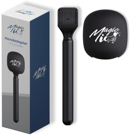 MagicMic Handadapter för 2-i-1 radiomikrofon, ergonomiskt intervjuhandtag och reporterstång, förvandlar lavalier till handhållen mikrofon, inklusive premium skumvindskydd