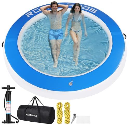 Inflatable Water Hammock Floating Dock, Round Float Ring for Summer Party, Heavy-Duty Raft Platform for Lakes Pools Oceans