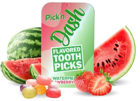 Dash Liquids - Zahnstocher mit Geschmack- flavored toothpicks - zum Abgewöhnen unliebsamer Angewohnheiten in praktische Metalldose Inhalt: 100 Stück (Watermelon Strawberry Candy)