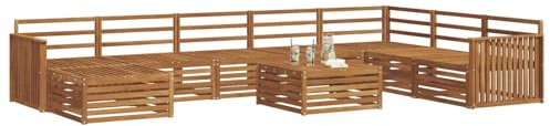 vidaXL Sofagarnituren 9 pcs Natur Massivholz Akazie, Akazienholz Outdoor-Sofa-Set, modernes Gartenmöbel, Bequeme Liege, modulare Design, Poolbereich geeignet