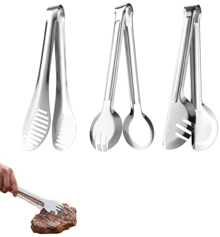 KIMHOME 3 pinzas de cocina, pinzas multiusos de acero inoxidable para barbacoa, ensalada, pasta y buffet