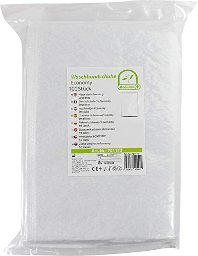 Medi-Inn gant de toilette ECONOMY | 100 pièces | Chiffons jetables pour des soins corporels et intimes rapides et complets | pour les soins du bébé