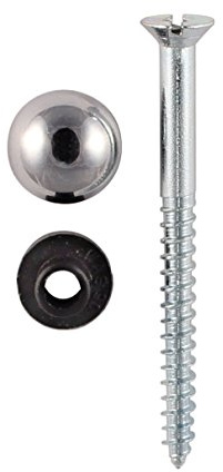 Merriway BH02164 (4 Pcs) Zinc Plated Mirror Screw 25mm (1 inch) with Chrome Dome and Washers - Pack of 4 Pieces