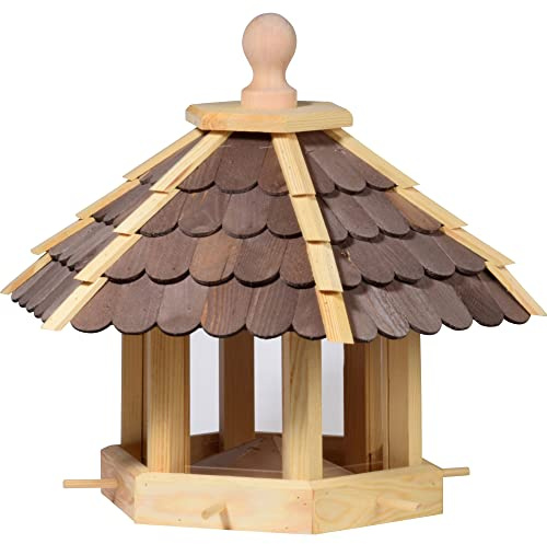 dobar® 44136e Große Vogelvilla - Vogelfutterhaus aus Massivholz - Vogelhaus für Ständermontage - Futterstation mit Futtersilo - Futterspender Wildvogel - 55 x 62 x 43 cm - Braun