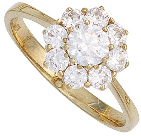 Schmuck Krone Ring Damenring weiße Zirkonia in Form einer Blume 375 Gold Gelbgold, Ringgröße:Innenumfang 58mm ~ Ø18.5mm