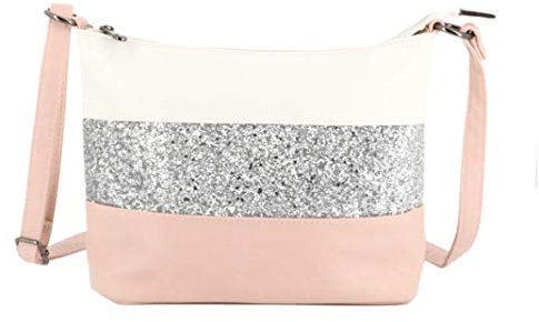 Gallantry - Sac Bandoulière Femme Paillettes Elégant - Sacoche Messenger Porté Epaule Tendance Multicolore Souple - Besace Soirée Mariage Strass Brillant Léger - Chic Mode - Blanc Rose