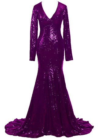 Stillluxury Modest Bridesmaid Dresses Long Sleeves Mermaid Prom Dress for Women Purple Size 8