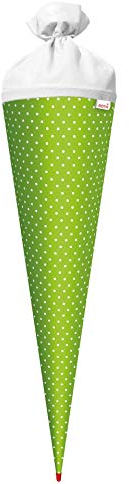 ROTH Bastel-Schultüte groß grün - weiße Punkte 70 cm rund Rot(h)-Spitze und Filzverschluss Weiss