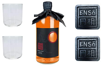 Enso Pot Still Blend Whisky 0,7l (40% Vol) + 2 Tumbler + 2 Untersetzer japanischer Whiskey Glas Gläser Longdrinkglas Bierdeckel - [Enthält Sulfite]
