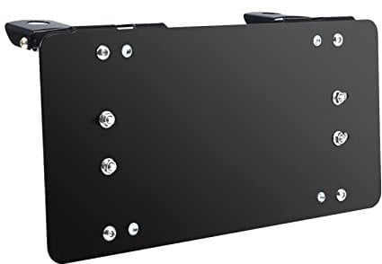 Samlight License Plate Bracket 8 3/4 Inch Flip-Up Winch Roller Fairlead Mount Holder Black Stainless Steel