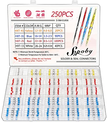 250PCS Solder Sealing Wire Connector - Sopoby Schrumpfschweißen Stoßverbinder - Geschweißte Connector Kit - Automotive Marine Insulated Waterproof Wire Terminal