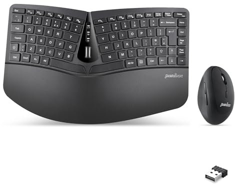 perixx PERIDUO-606 Wireless 2.4G Mini Ergonomic Keyboard with Vertical Mouse, with Adjustable Palm Rest Stand and Membrane Keys, UK Layout