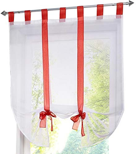 Yaland Voile Raffrollo mit Schlaufen transparente Unifarbige Raffgardine mit Schlaufen Wohnzimmer Schals (BxH 120x140cm, rot) 1 Stück