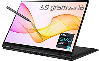 LG gram 16T90P - 16 WQXGA (2560x1600) 2-in-1 Lightweight Touch Display Laptop, Intel evo with 11th gen Core i7 1165G7 CPU, 16GB RAM, 2TB SSD, 21 Hours Battery, Thunderbolt 4, Black - 2021