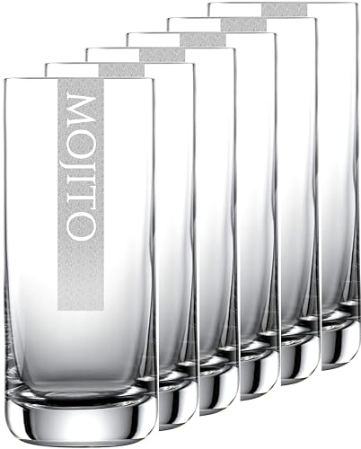 Miriquidi Mojitogläser 6er Serie COOLGLAS MOJITO | 0,33l Schott Glas | Spülmaschinenfest durch Lasergravur| Gläser für Mojito 6 Stück