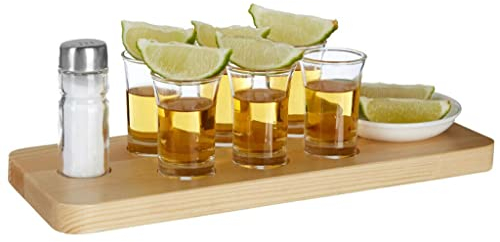 Service à tequila planche en bois et 6 verres shooter
