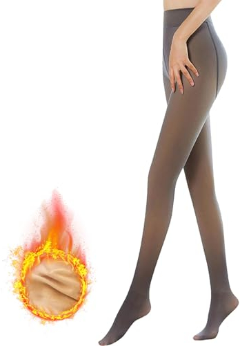 Yutdeng Damen Strumpfhose Thermoleggings Fleece Pantyhose Gefälschte Durchscheinend Elastizität Leggings Super Warm Plüschstrümpfe Hohe Taille Winter,Schwarz,320g