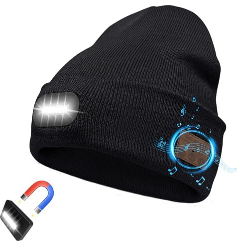 seenlast Bluetooth Mütze mit Licht, Geschenke für Männer,Unisex Mütze mit Musik & Kopfhörer & Lautsprechern, LED Mütze zum Camping Laufen Wandern, Weihnachten Gadget Geschenk