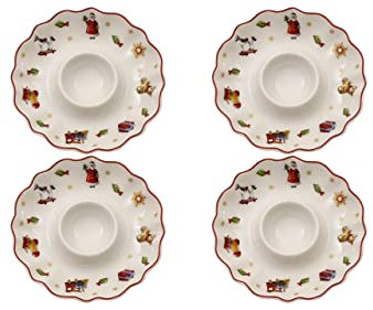 EKM Living Villeroy Weihnachten Eierbecher 4er Set Toy's Delight + Gratis 4er Set Edelstahl Trinkhalme