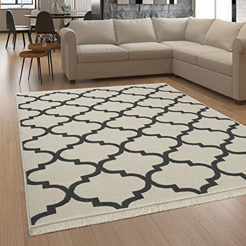 Paco Home Teppich Wohnzimmer Schlafzimmer Boho Design Waschbar Bis 30 Grad Skandinavisch Mit Fransen Wendbar Moderne Deko, Grösse:80x150 cm, Farbe:Anthrazit 3
