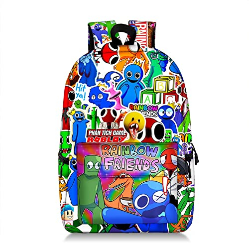 Xinchangda Rainbow Friends mit Anime-Cartoon-Spiel, 3D-Druck, Schulrucksack, Schüler, leichter Laptop-Rucksack für Jungen und Mädchen, Cyan, Typ 1, 28 * 15 * 47cm