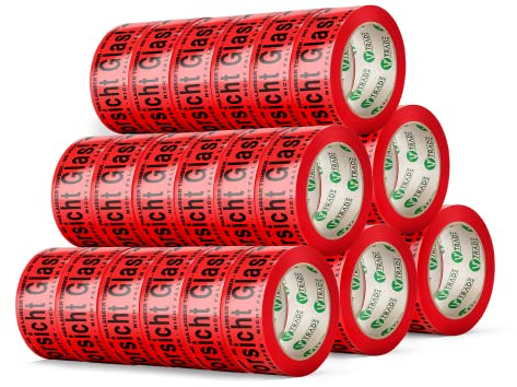 V1 TRADE Nastro Fragile Imballaggio 50mm x 66m - 36 x Nastro Adesivo Pacchi da Imballo - Nastro da Imballaggio Rosso/Nero