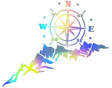 ERYUE Adesivo per Auto Montagne Bussola Navigare Stile Colorato, Decorazione di Moda per Camion 25,6 * 13,8 Pollici