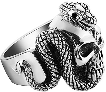Skcess Ring Silber 925 Teenager, Eheringe Nickelfrei Silber Kobra-Schlange und Schädel Ring Herren Cool Größe 62 (19.7)