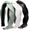 3 STÜCKE Leder Hartes Stirnband Breites PU Gepolstertes Stirnband Retro Style Haarband Mode Bequeme Stirnbänder für Frauen und Mädchen (Zopf (schwarz + weiß + grün))