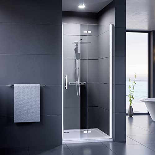 Duschmeister Drehfalttür für Nische Royalux Neo 100 cm Höhe 195 cm mit Abperleffekt Nano Beschichtung nach innen und außen öffnend Duschkabine Duschabtrennung faltbar 100x195