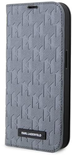 Karl Lagerfeld KLBKP14SSAKLHPG Hülle für iPhone 14 6.1 Bookcase Silber Saffiano Monogram