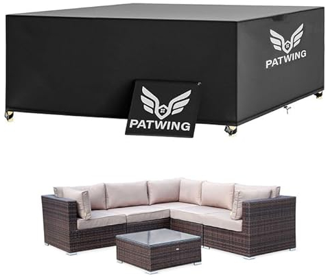 PATWING Housse Salon de Jardin, Housse Table de Jardin avec Corde et Boucle Verrouillage, Housses pour Mobilier de Jardin, Bâche de Protection Étanche 600D Oxford Tissu Imperméable (250*250*90cm)