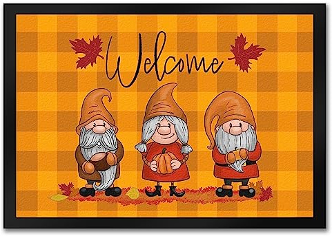 speecheese Welcome Wichtel Fußmatte in 35x50 cm in herbstlichen Farben als Dekoration zur Herbstzeit für Frauen und Wichtelliebhaber Herbststimmung Fußabtreter gemütlich Türmatte freundlich