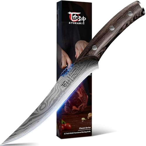 SYOKAMI Boning Knife for Meat Cutting, 6.7 Inch Fillet Knife, Wood Handle