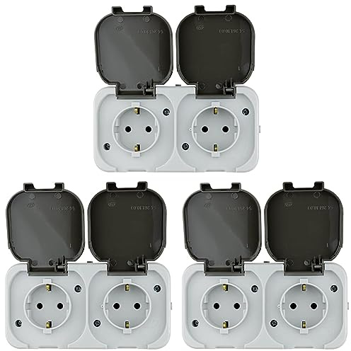 REV 0510227777 AquaTop, Feuchtraumsteckdose, IP44, einpolig, vorverdrahtet, Aufputz, grau (Packung mit 3)