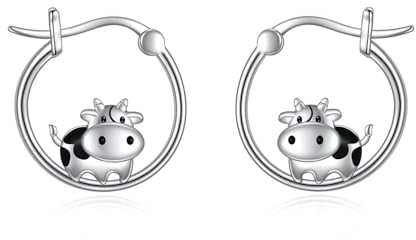 POPLYKE Kuh-Ohrringe für Frauen Sterling Silber Hoop Earrings Cute Animal Jewelry Geschenk für Mädchen (Kuh)