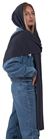 Schal mit Kapuze für Damen oder Mädchen – gestrickte Wolle – Ohrenschützer, Halswärmer und Kopfbedeckung – Made in Italy, dunkelblau, Einheitsgröße