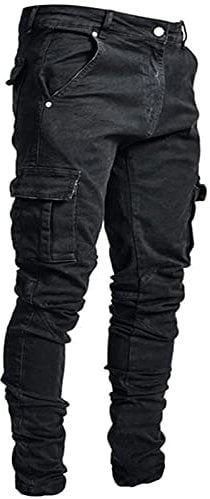 AMhomely Mens Casual White Jeans for Men - Slim Fit Stretch Retro Classic Ripped Skinnies with Zipper and Side Pocket