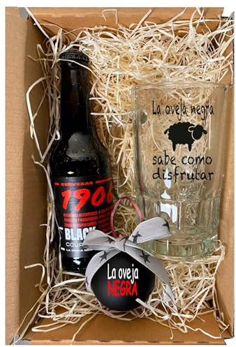 ELISA BOTELLA Pack jarra de cerveza con botellin especial cerveza, pack jarra con cerveza para regalo, regalo navidades, regalo para jubilacion, (Pack Oveja Negra)