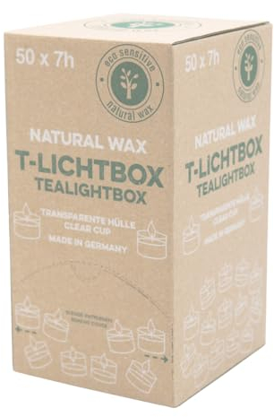 luterna 100% PURE NATURE LIGHTS, vegane Teelichter mit 100% Rapswachsfüllung, Brenndauer ca. 7h, T-Lichtbox mit 50 Stück