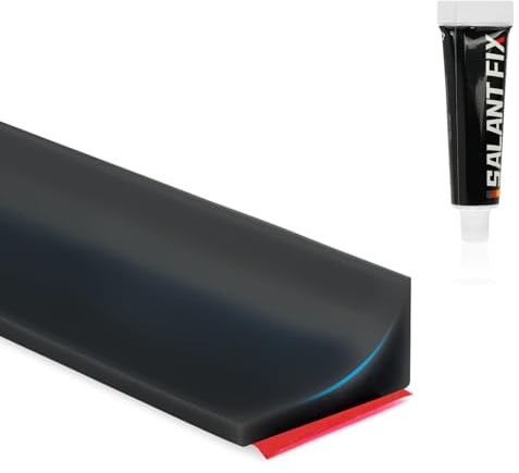 flintronic 1 M negro Barrera de Ducha Y Sistema de Retención, Embellecedor Copete Encimera Cocina, Umbralducha Plegable, Umbral Plegable de Silicona para Platos de Ducha Con 20g de pegamento