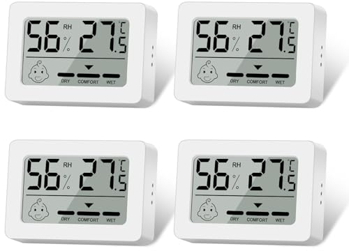 EEEKit Digitales Thermometer Hygrometer mit Komfortanzeige, 4er-Set Raumtemperaturmonitor, °C/°F Hydrometer Feuchtigkeitsmesser für Zuhause, Kinderzimmer, Schlafzimmer