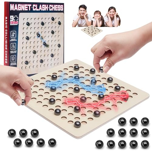 Magnetisches Schachspiel auf Holzbrett - Magnet Schach mit Steinen, Magnetische Spiele für Erwachsene und Kinder, Magnetspiel Steine, Magnetische Schachspiel Steine, Magnet Spiel.