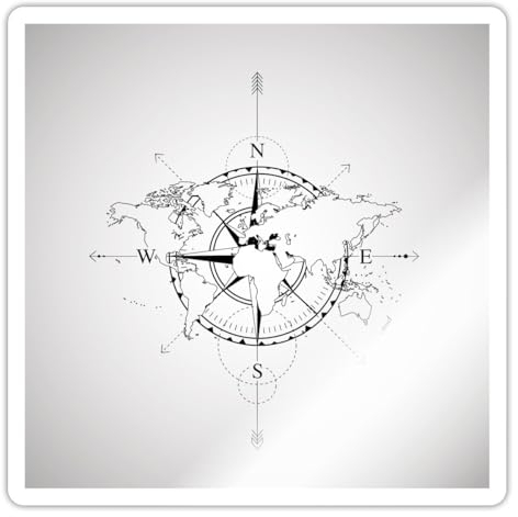 Spreadshirt Kompass Weltkarte Welt Reisen Sticker Aufkleber, 10 x 10 cm, Weiß glänzend