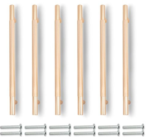 Bwintech 6 Pack Gold 218MM Knurled Cupboard Handles, 160MM Hole Centers Furniture Drawer Pulls Cupboard Knobs Cabinet Handles